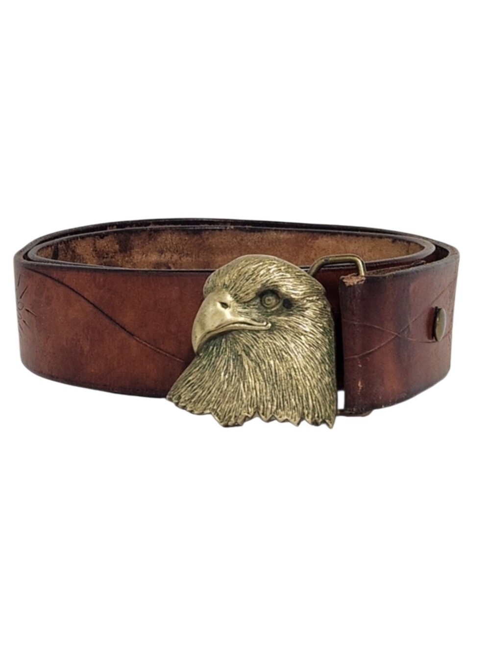 Vintage Western Brass Eagle Genuine Leather Tooled Belt Sz M/L